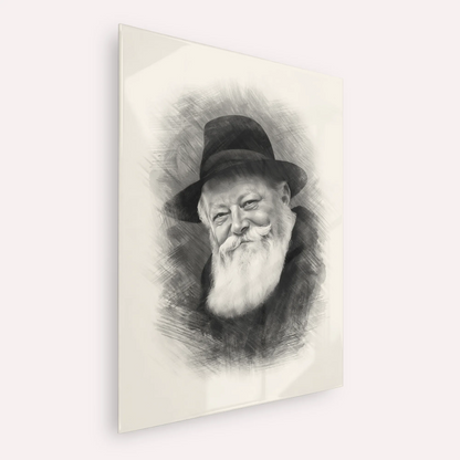 Lubavitcher Rebbe (1) – Black & White – Acrylic Glass Vertical | Jewish Wall Art, Gedolim Pictures