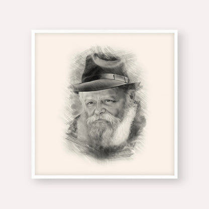Lubavitcher Rebbe (2) – Black & White – White Frame Square | Jewish Wall Art, Gedolim Pictures