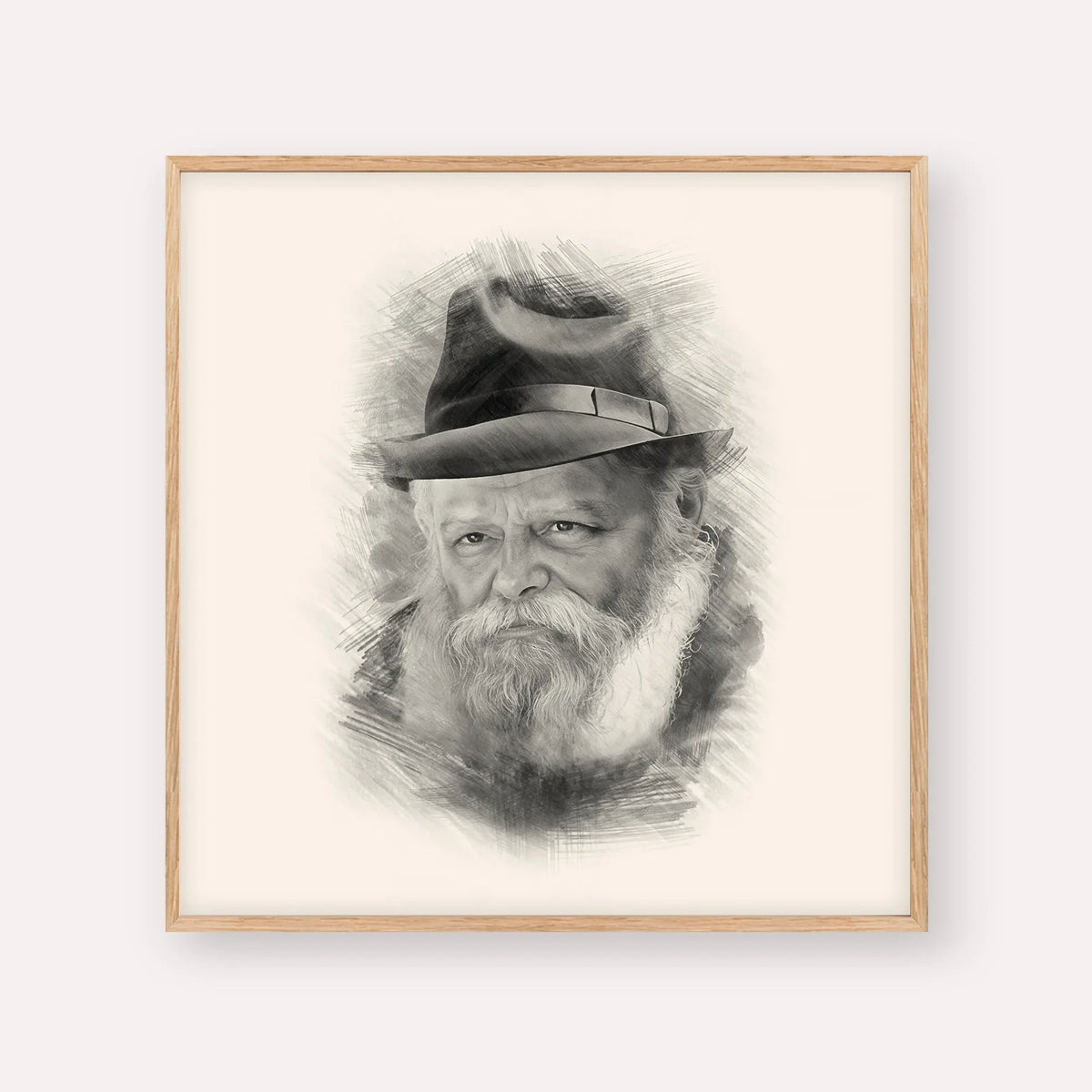 Lubavitcher Rebbe (2) – Black & White – Wood Frame Square | Jewish Wall Art, Gedolim Pictures