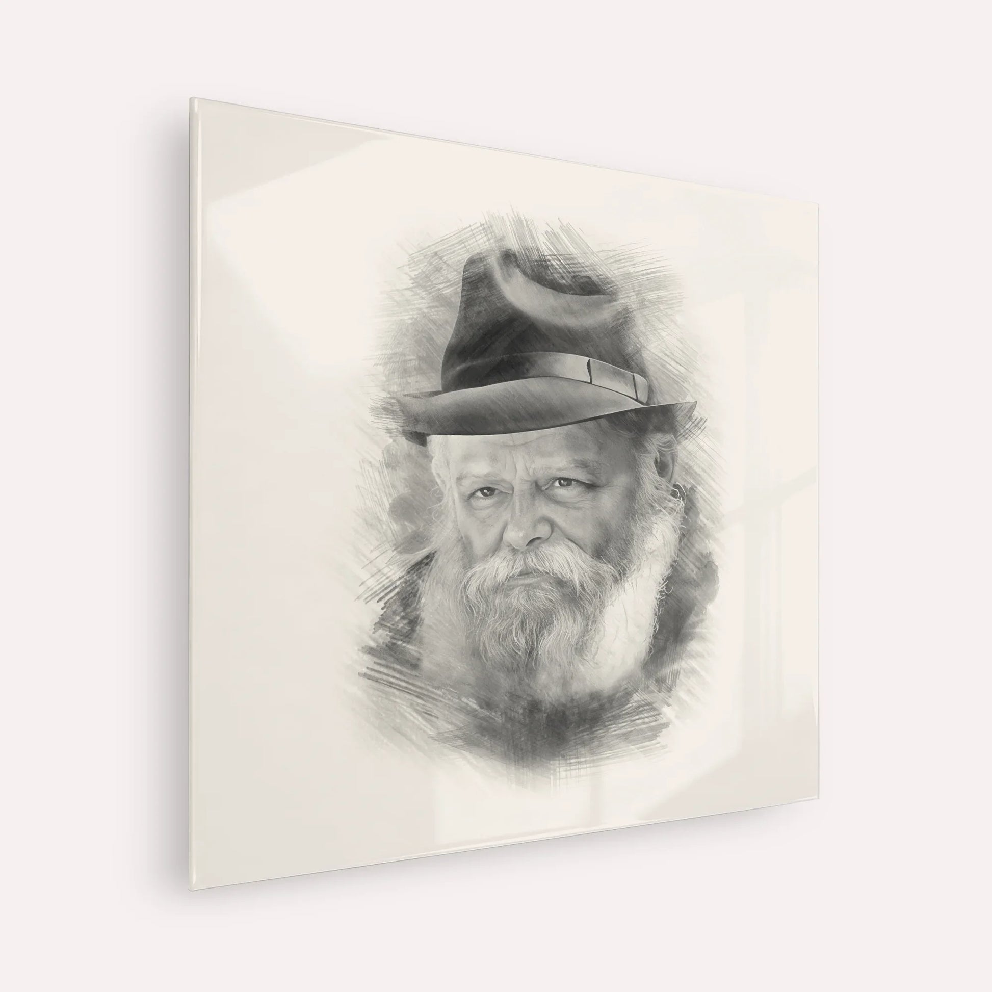 Lubavitcher Rebbe (2) – Black & White – Acrylic Glass Square | Jewish Wall Art, Gedolim Pictures