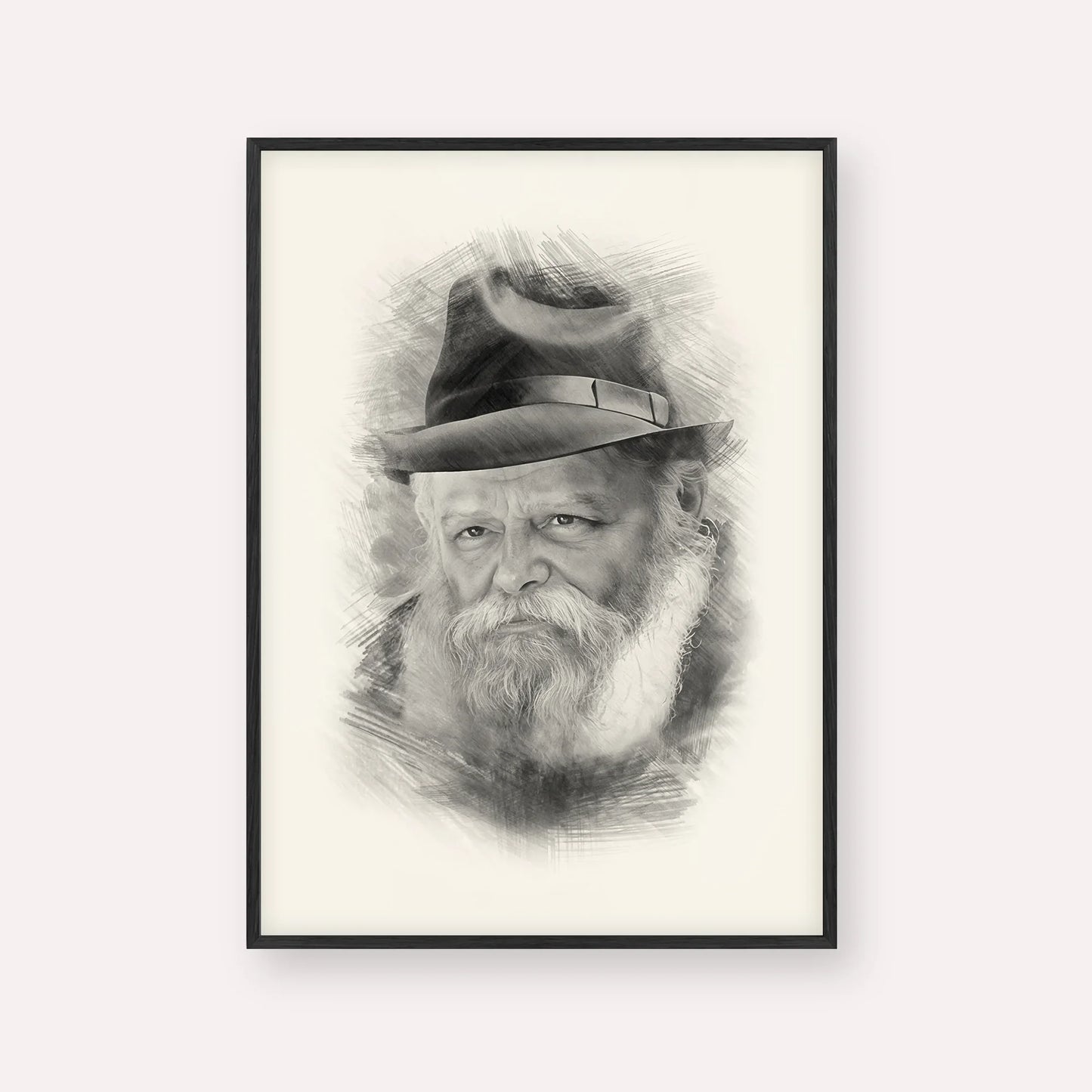 Lubavitcher Rebbe (2) – Black & White – Black Frame Vertical | Jewish Wall Art, Gedolim Pictures