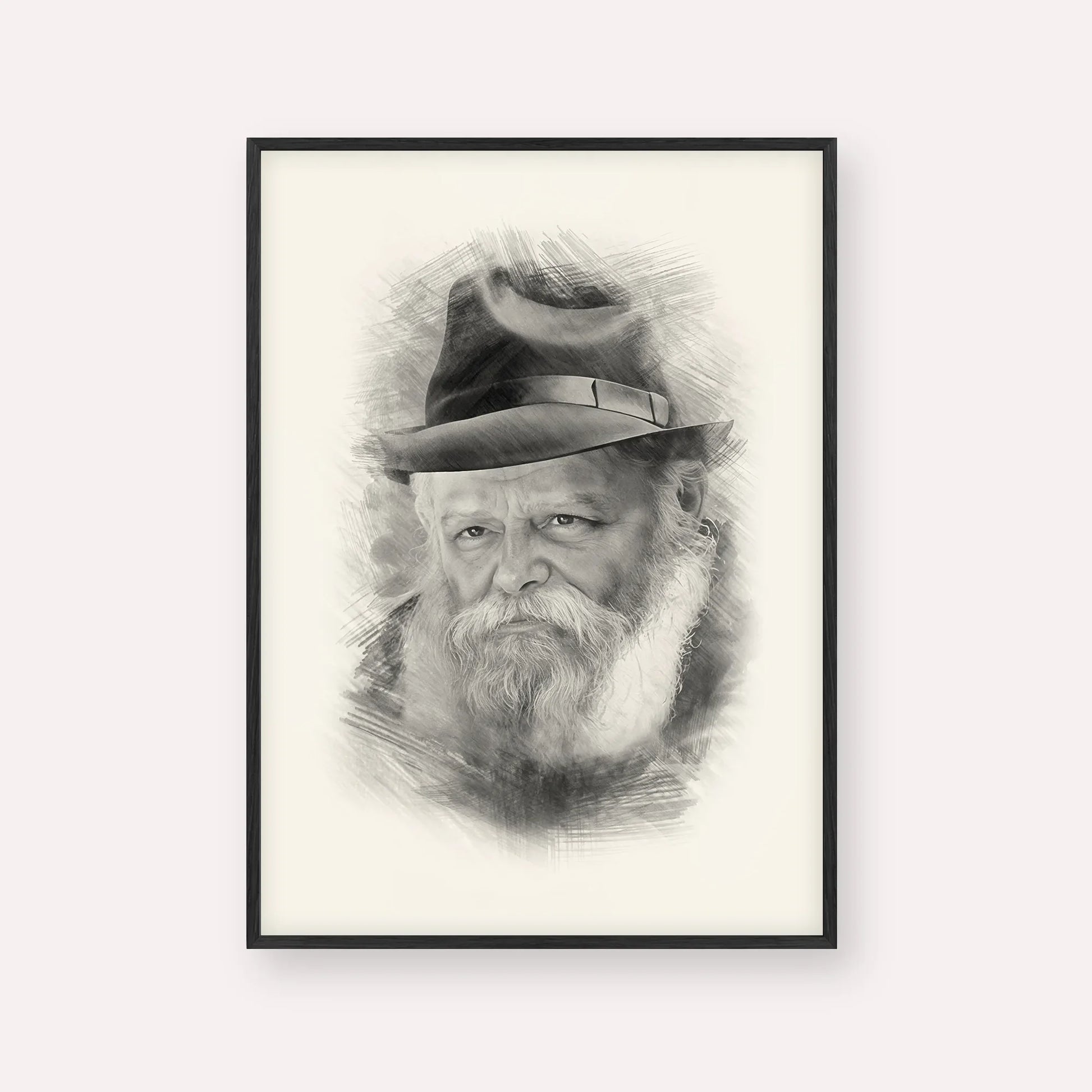 Lubavitcher Rebbe (2) – Black & White – Black Frame Vertical | Jewish Wall Art, Gedolim Pictures