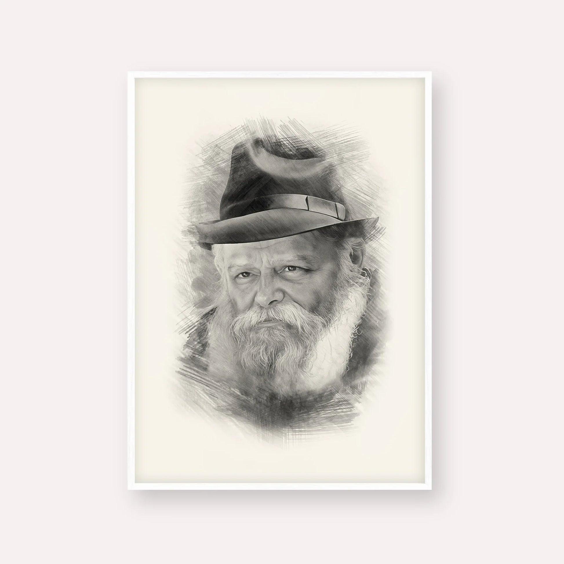 Lubavitcher Rebbe (2) – Black & White – White Frame Vertical | Jewish Wall Art, Gedolim Pictures