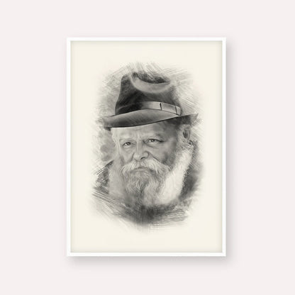 Lubavitcher Rebbe (2) – Black & White – White Frame Vertical | Jewish Wall Art, Gedolim Pictures