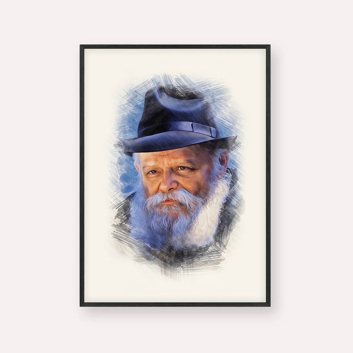 Lubavitcher Rebbe (2) – Black Frame Vertical | Jewish Wall Art, Gedolim Pictures