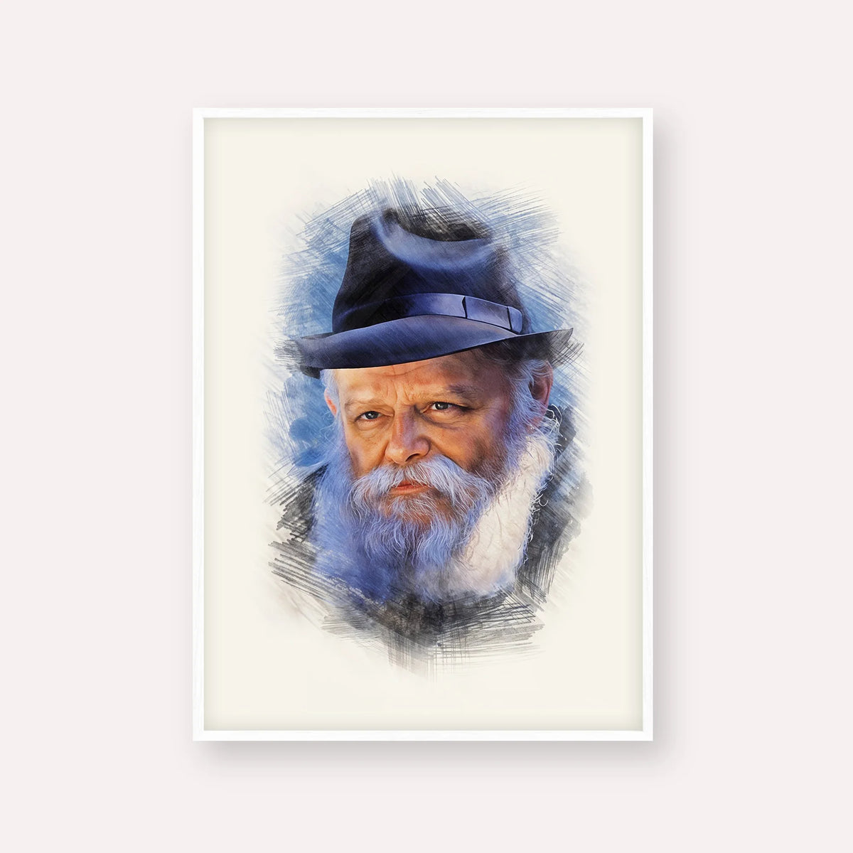 Lubavitcher Rebbe (2) – White Frame Vertical | Jewish Wall Art, Gedolim Pictures