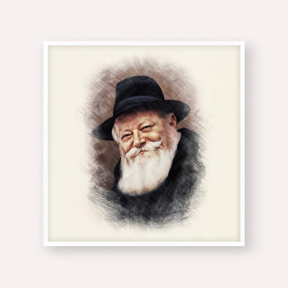 Lubavitcher Rebbe (1) – White Frame Square | Jewish Wall Art, Gedolim Pictures
