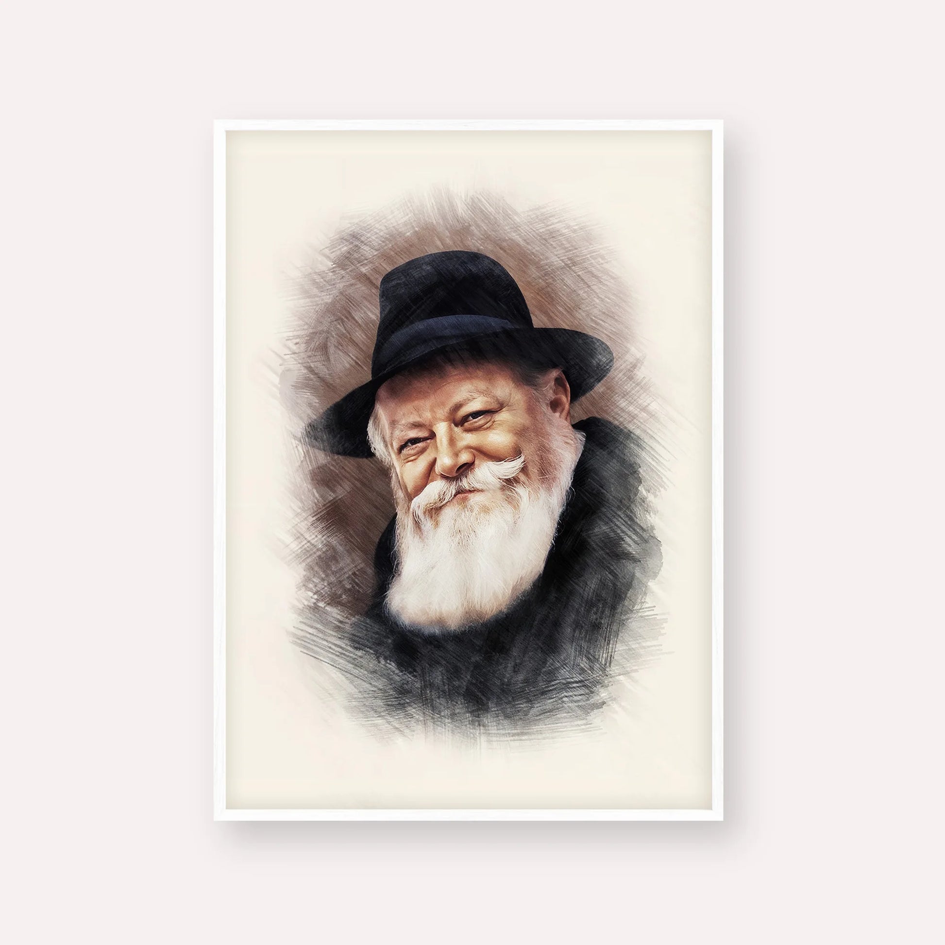 Lubavitcher Rebbe (1) – White Frame Vertical | Jewish Wall Art, Gedolim Pictures
