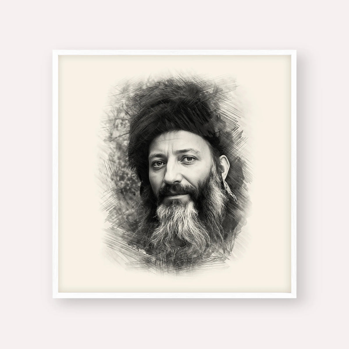 Rabbi Abraham Isaac Kook – Black & White – White Frame Square | Jewish Wall Art, Gedolim Pictures