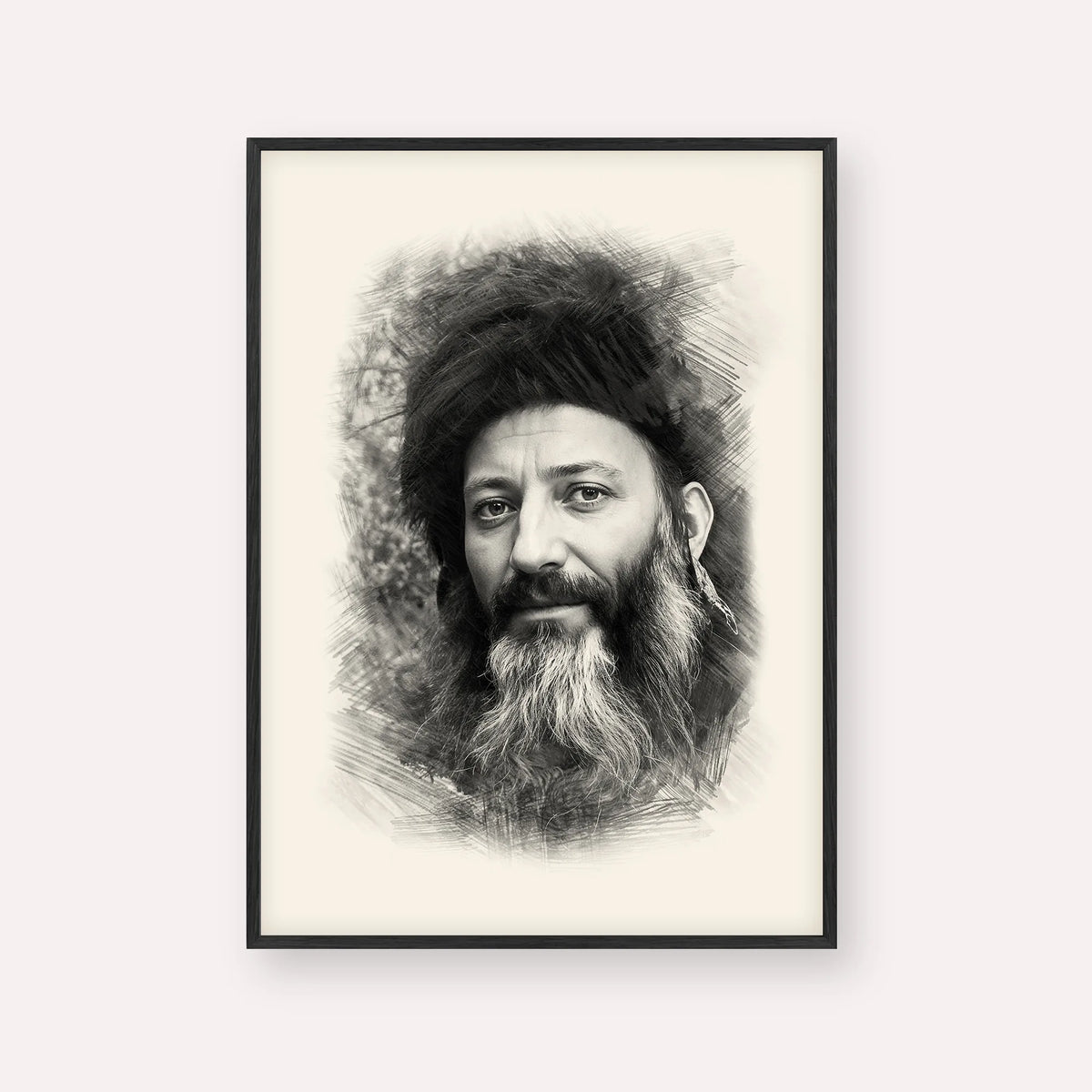 Rabbi Abraham Isaac Kook – Black & White – Black Frame Vertical | Jewish Wall Art, Gedolim Pictures