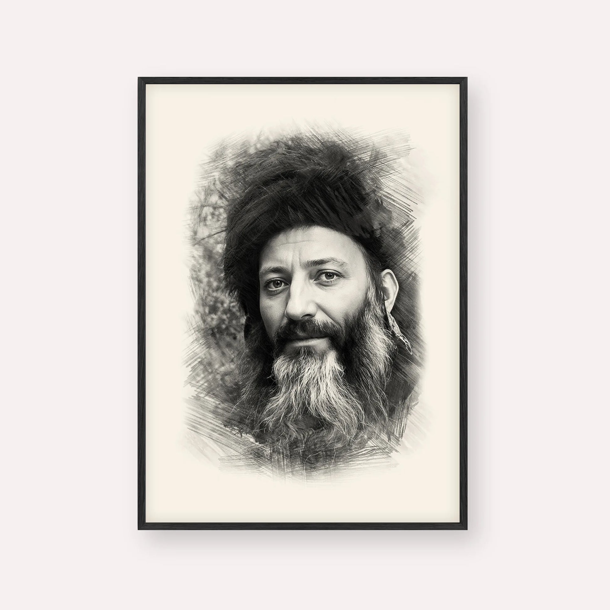 Rabbi Abraham Isaac Kook – Black & White – Black Frame Vertical | Jewish Wall Art, Gedolim Pictures