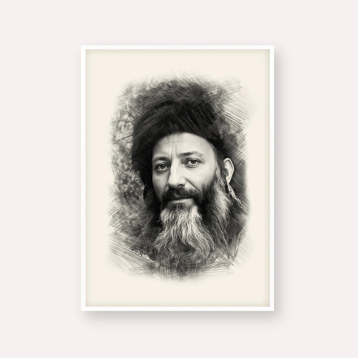 Rabbi Abraham Isaac Kook – Black & White – White Frame Vertical | Jewish Wall Art, Gedolim Pictures