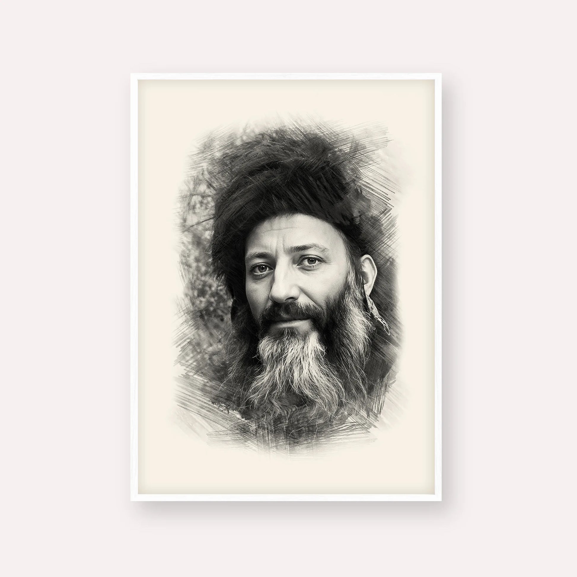 Rabbi Abraham Isaac Kook – Black & White – White Frame Vertical | Jewish Wall Art, Gedolim Pictures