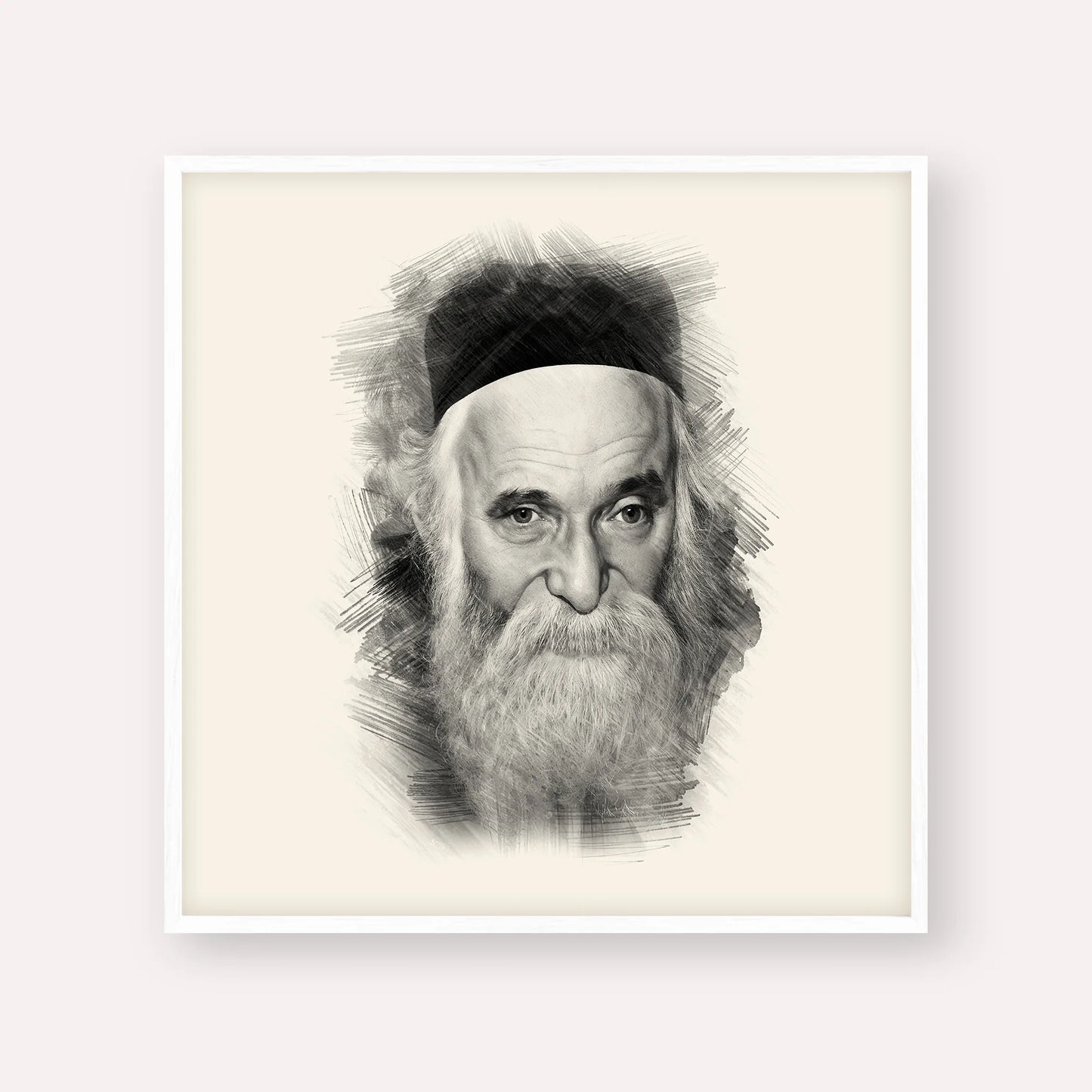 Rabbi Aharon Kotler – Black & White – White Frame Square | Jewish Wall Art, Gedolim Pictures