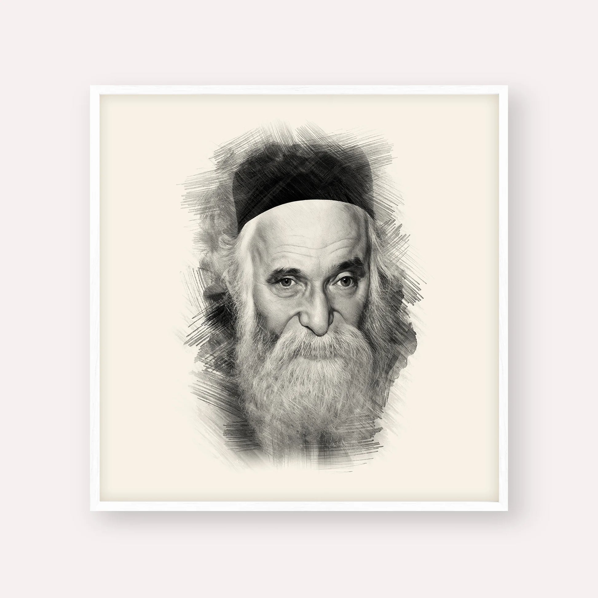Rabbi Aharon Kotler – Black & White – White Frame Square | Jewish Wall Art, Gedolim Pictures