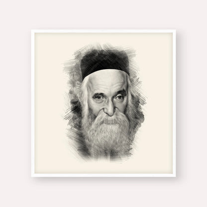Rabbi Aharon Kotler – Black & White – White Frame Square | Jewish Wall Art, Gedolim Pictures
