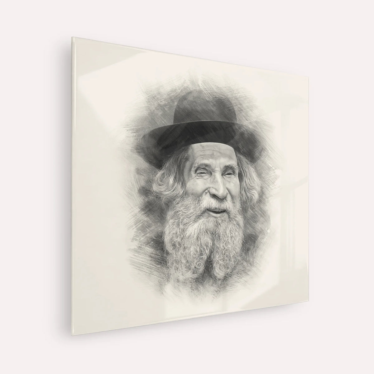 Rabbi Aharon Yehuda Leib Shteinman – Black & White – Acrylic Glass Square | Jewish Wall Art, Gedolim Pictures