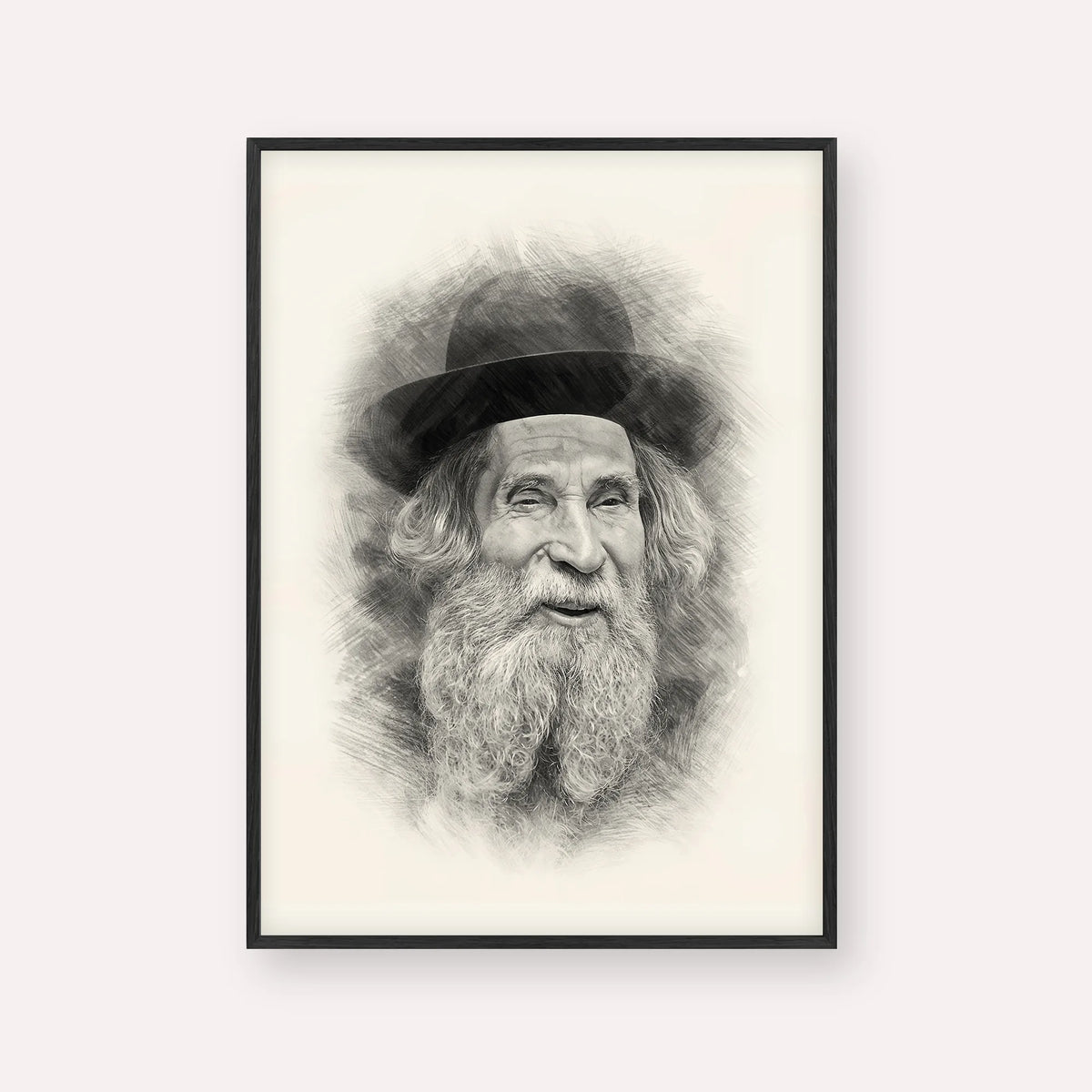 Rabbi Aharon Yehuda Leib Shteinman – Black & White – Black Frame Vertical | Jewish Wall Art, Gedolim Pictures