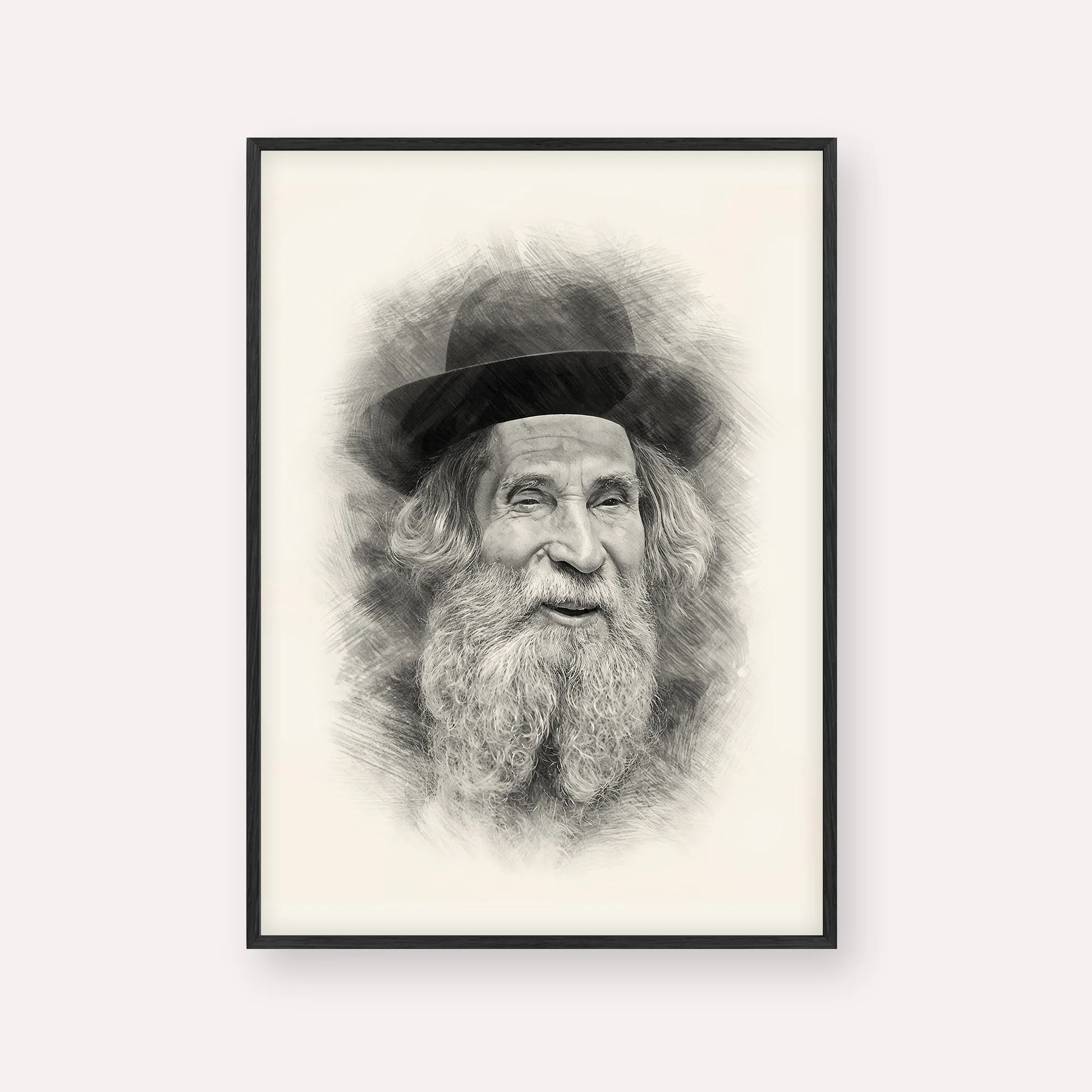 Rabbi Aharon Yehuda Leib Shteinman – Black & White – Black Frame Vertical | Jewish Wall Art, Gedolim Pictures