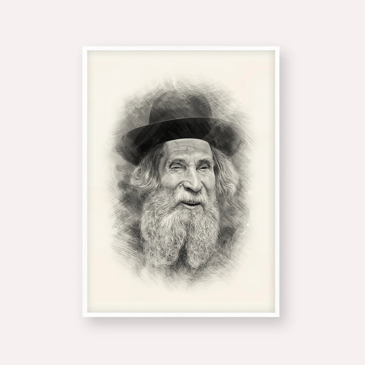 Rabbi Aharon Yehuda Leib Shteinman – Black & White – White Frame Vertical | Jewish Wall Art, Gedolim Pictures