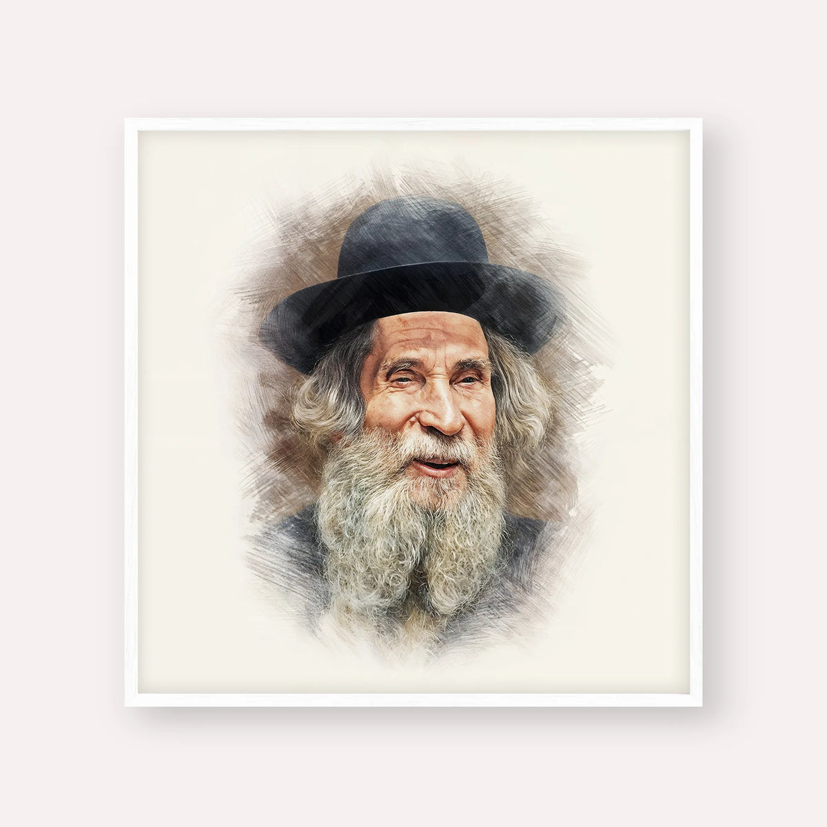Rabbi Aharon Yehuda Leib Shteinman – White Frame Square | Jewish Wall Art, Gedolim Pictures