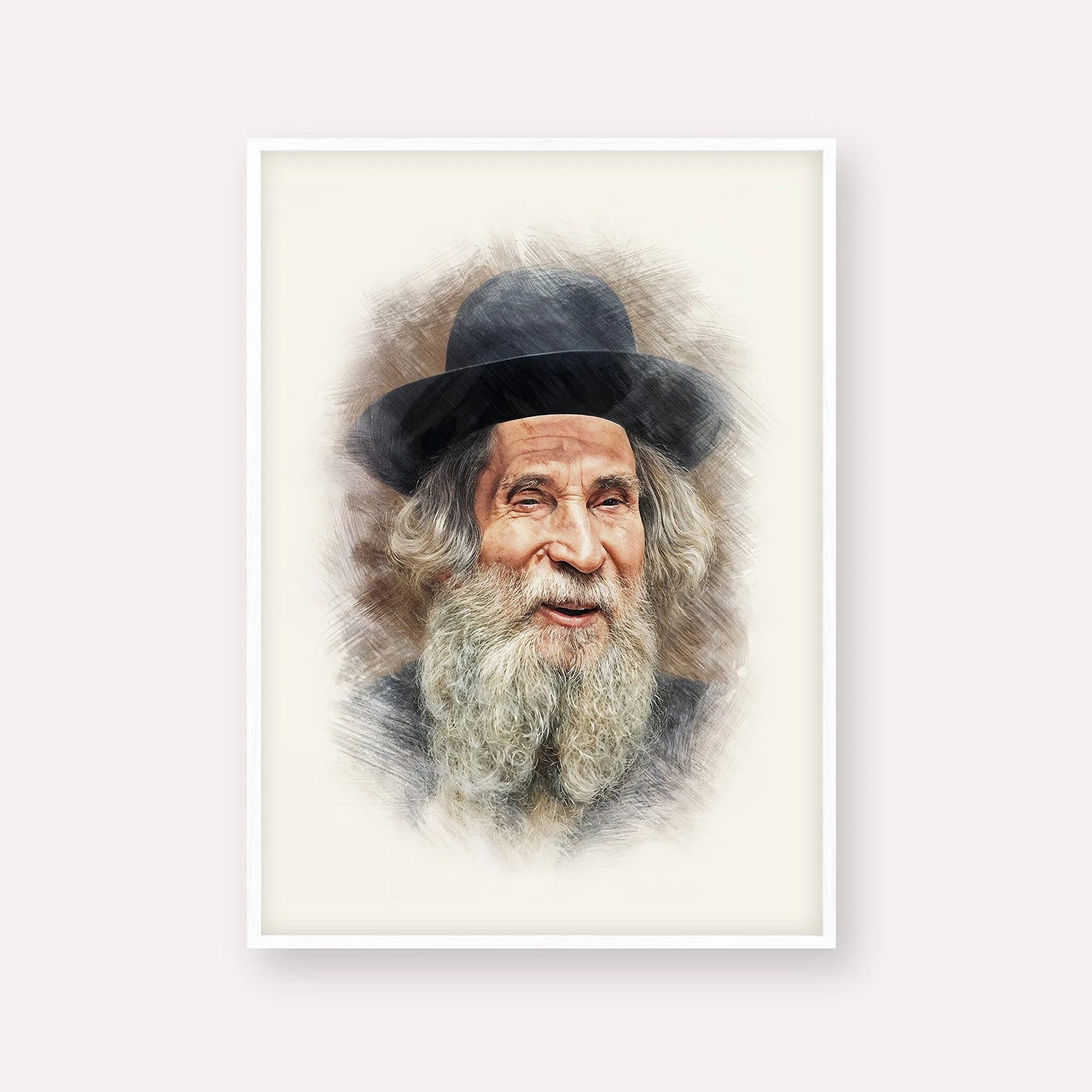 Rabbi Aharon Yehuda Leib Shteinman – White Frame Vertical | Jewish Wall Art, Gedolim Pictures