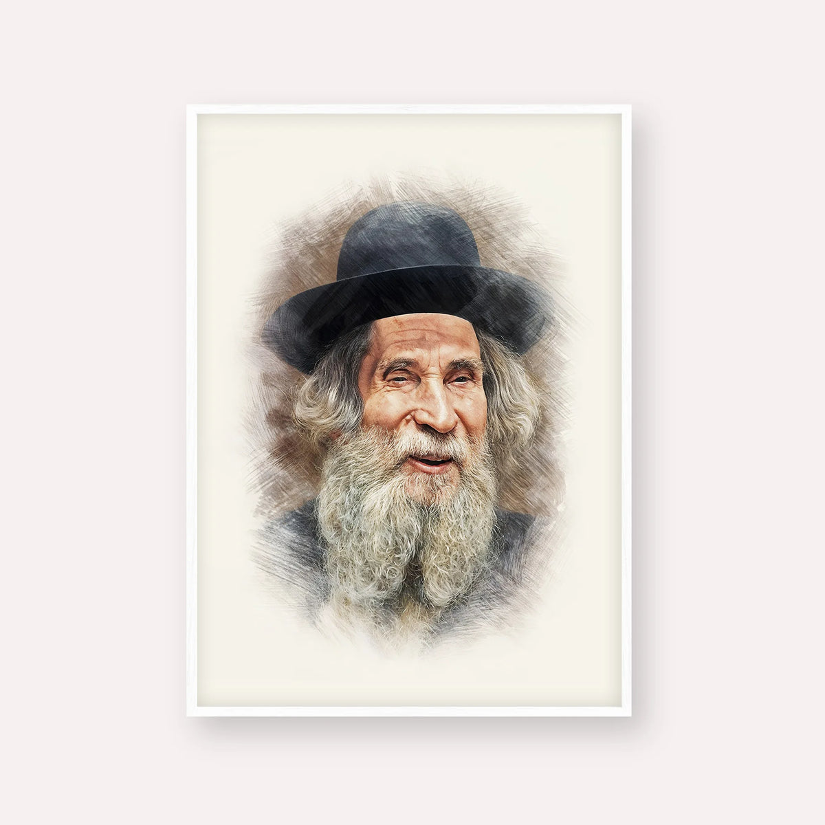 Rabbi Aharon Yehuda Leib Shteinman – White Frame Vertical | Jewish Wall Art, Gedolim Pictures