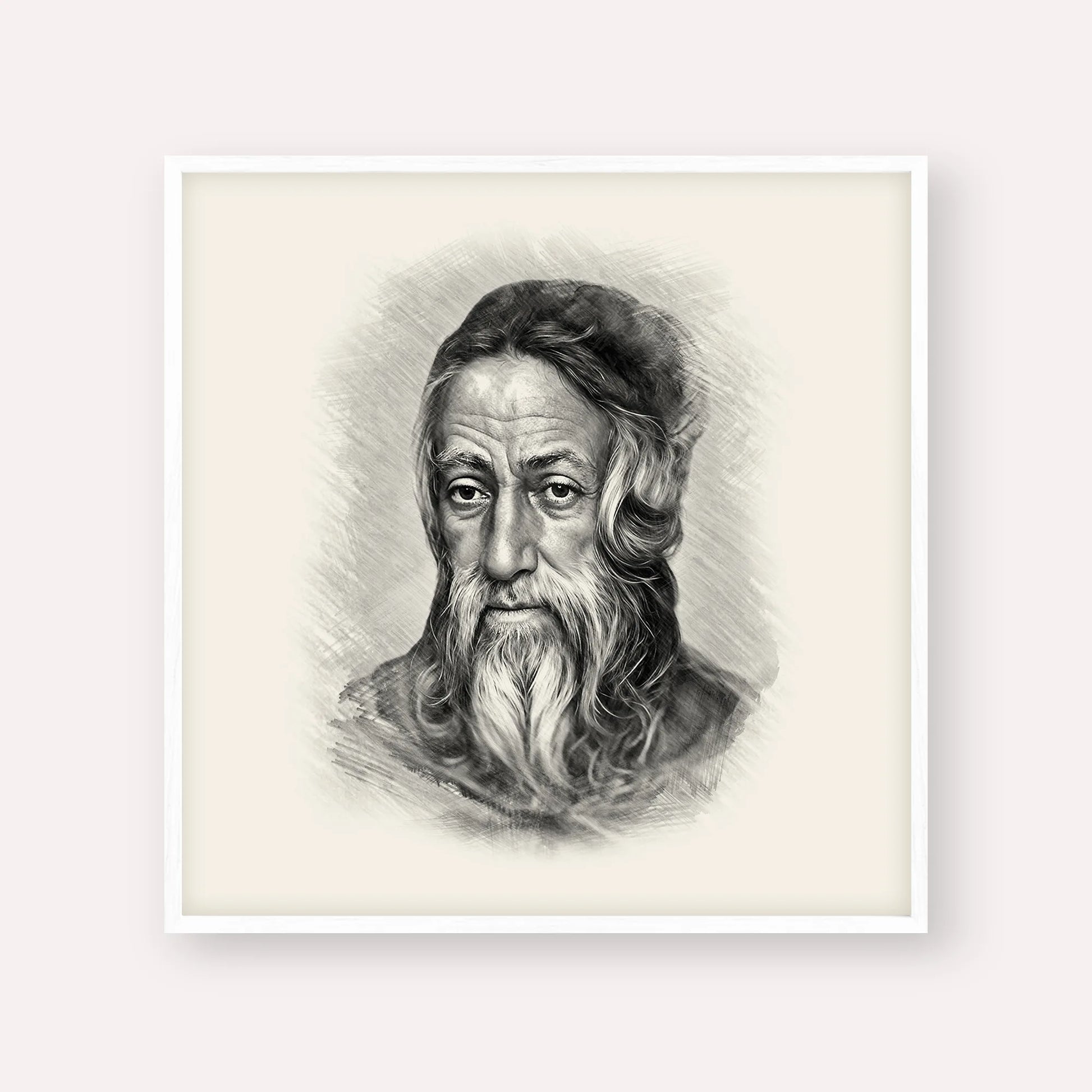 Rabbi Amram Ben Diwan – Black & White – White Frame Square | Jewish Wall Art, Gedolim Pictures