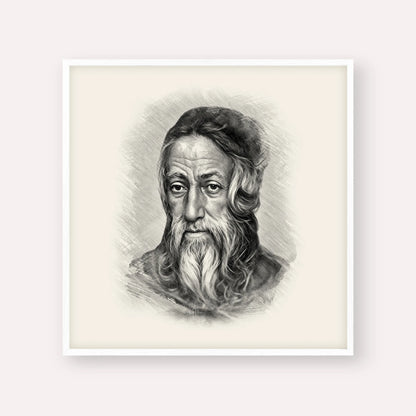 Rabbi Amram Ben Diwan – Black & White – White Frame Square | Jewish Wall Art, Gedolim Pictures