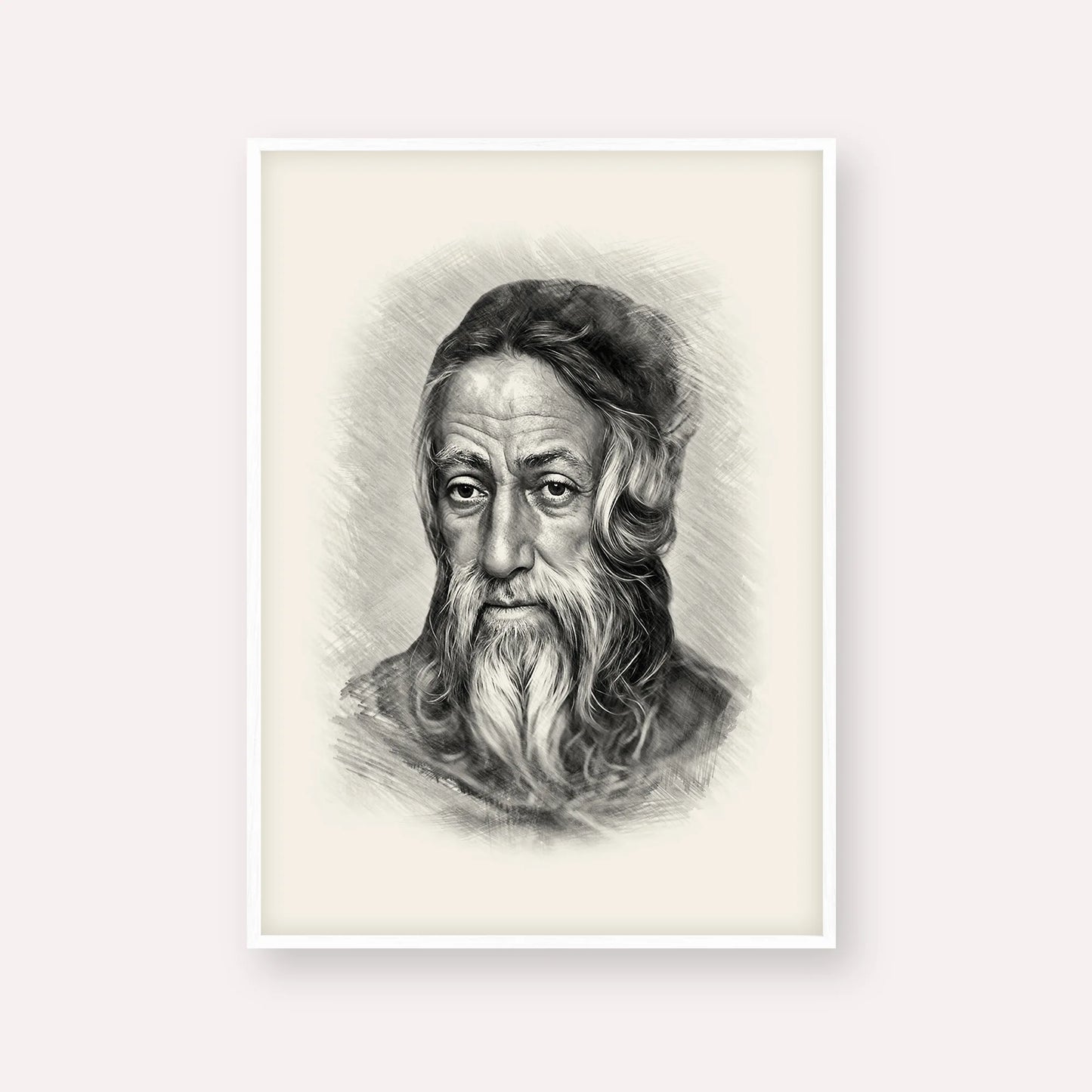 Rabbi Amram Ben Diwan – Black & White – White Frame Vertical | Jewish Wall Art, Gedolim Pictures