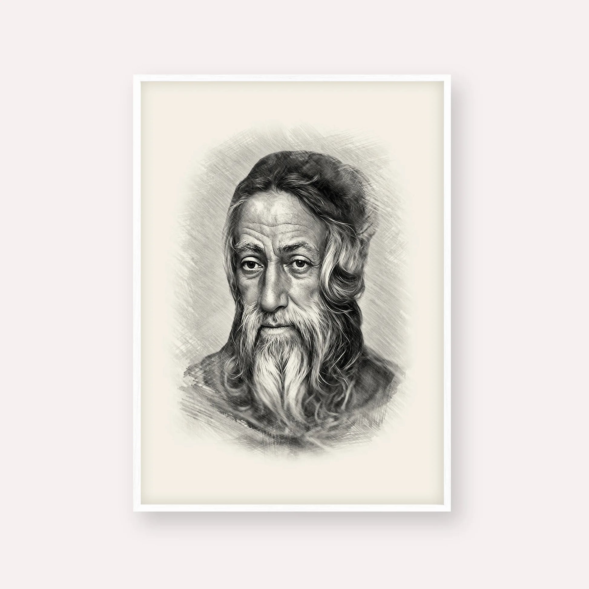 Rabbi Amram Ben Diwan – Black & White – White Frame Vertical | Jewish Wall Art, Gedolim Pictures