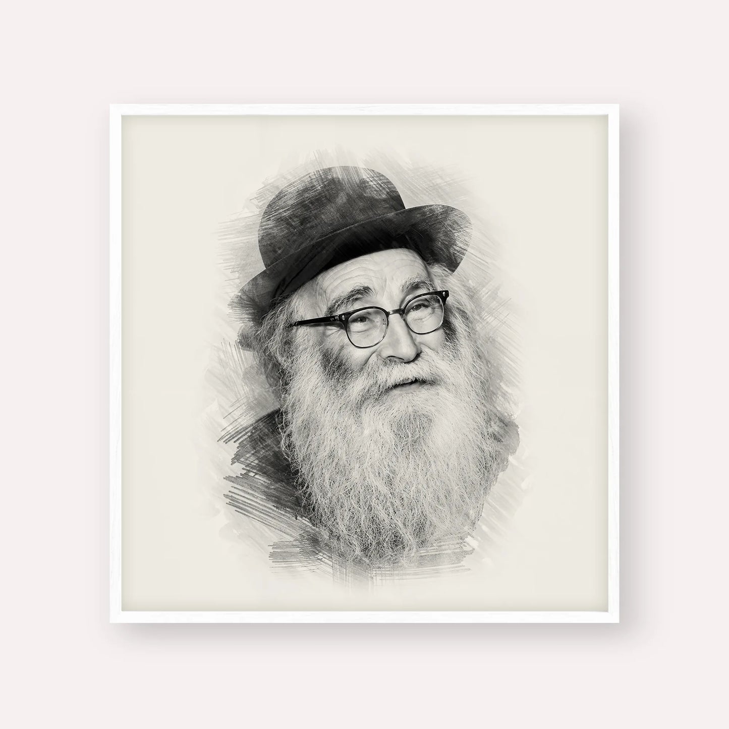 Rabbi Aryeh Levin – Black & White – White Frame Square | Jewish Wall Art, Gedolim Pictures