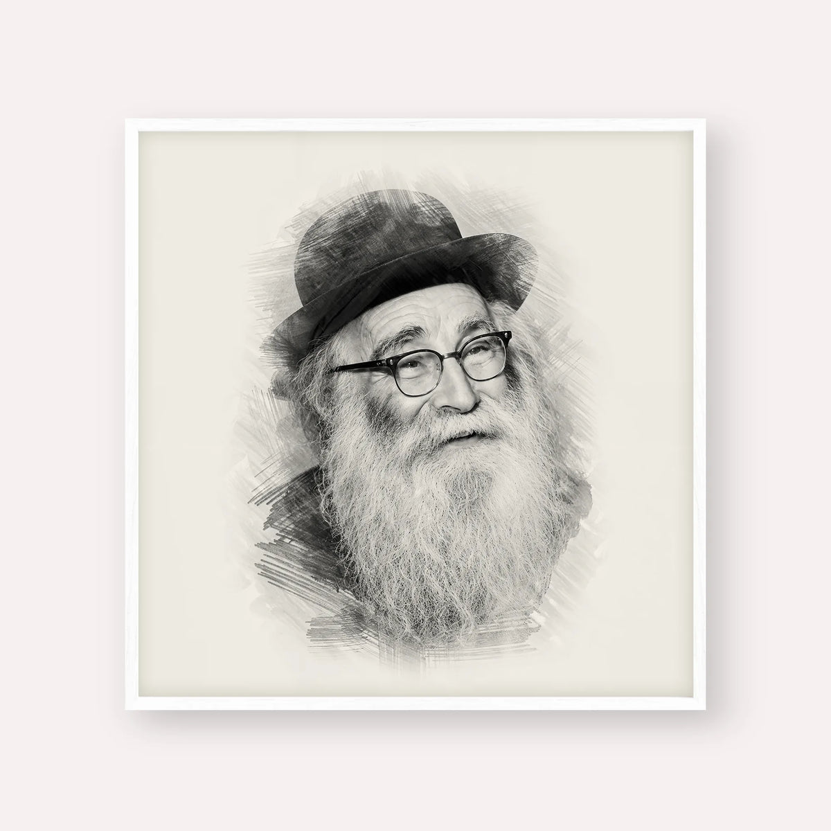 Rabbi Aryeh Levin – Black & White – White Frame Square | Jewish Wall Art, Gedolim Pictures