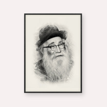 Rabbi Aryeh Levin – Black & White – Black Frame Vertical | Jewish Wall Art, Gedolim Pictures