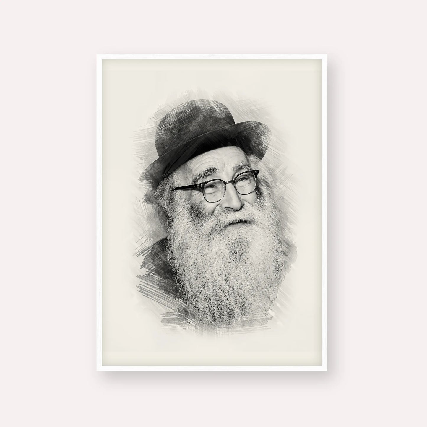 Rabbi Aryeh Levin – Black & White – White Frame Vertical | Jewish Wall Art, Gedolim Pictures
