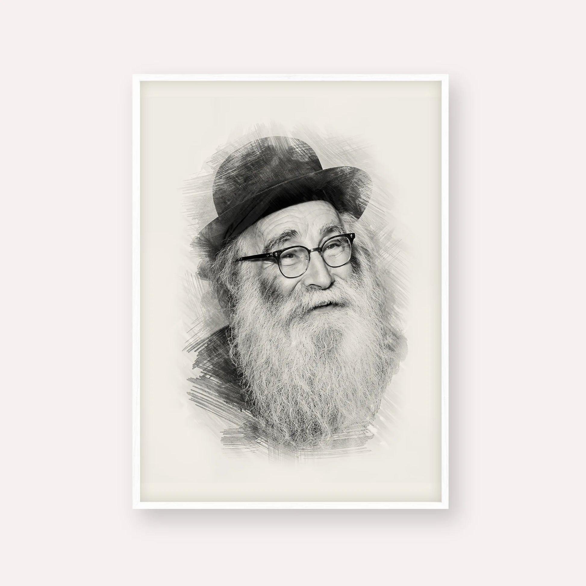 Rabbi Aryeh Levin – Black & White – White Frame Vertical | Jewish Wall Art, Gedolim Pictures