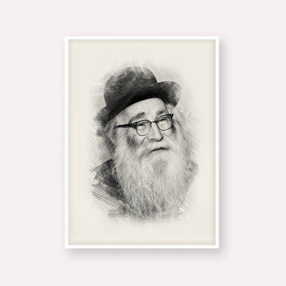 Rabbi Aryeh Levin – Black & White – White Frame Vertical | Jewish Wall Art, Gedolim Pictures