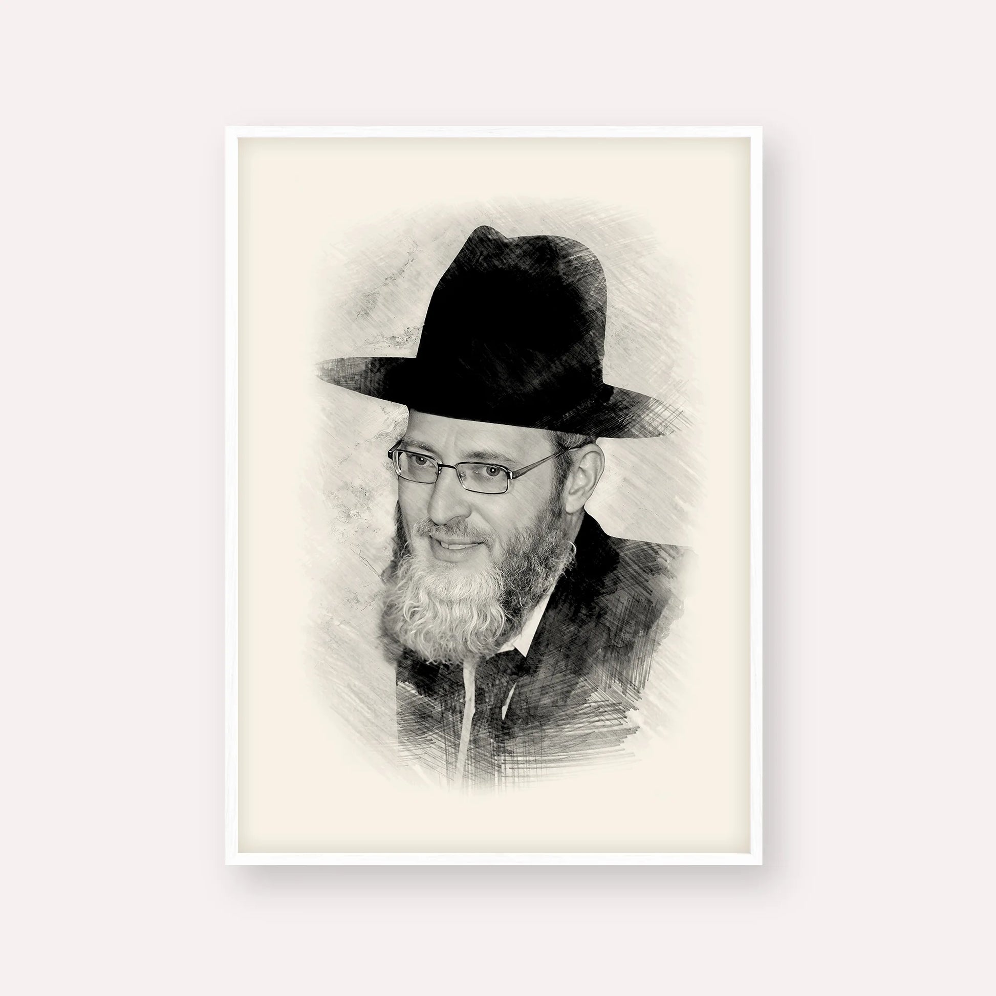 Rabbi Asher Arieli – Black & White – White Frame Vertical | Jewish Wall Art, Gedolim Pictures