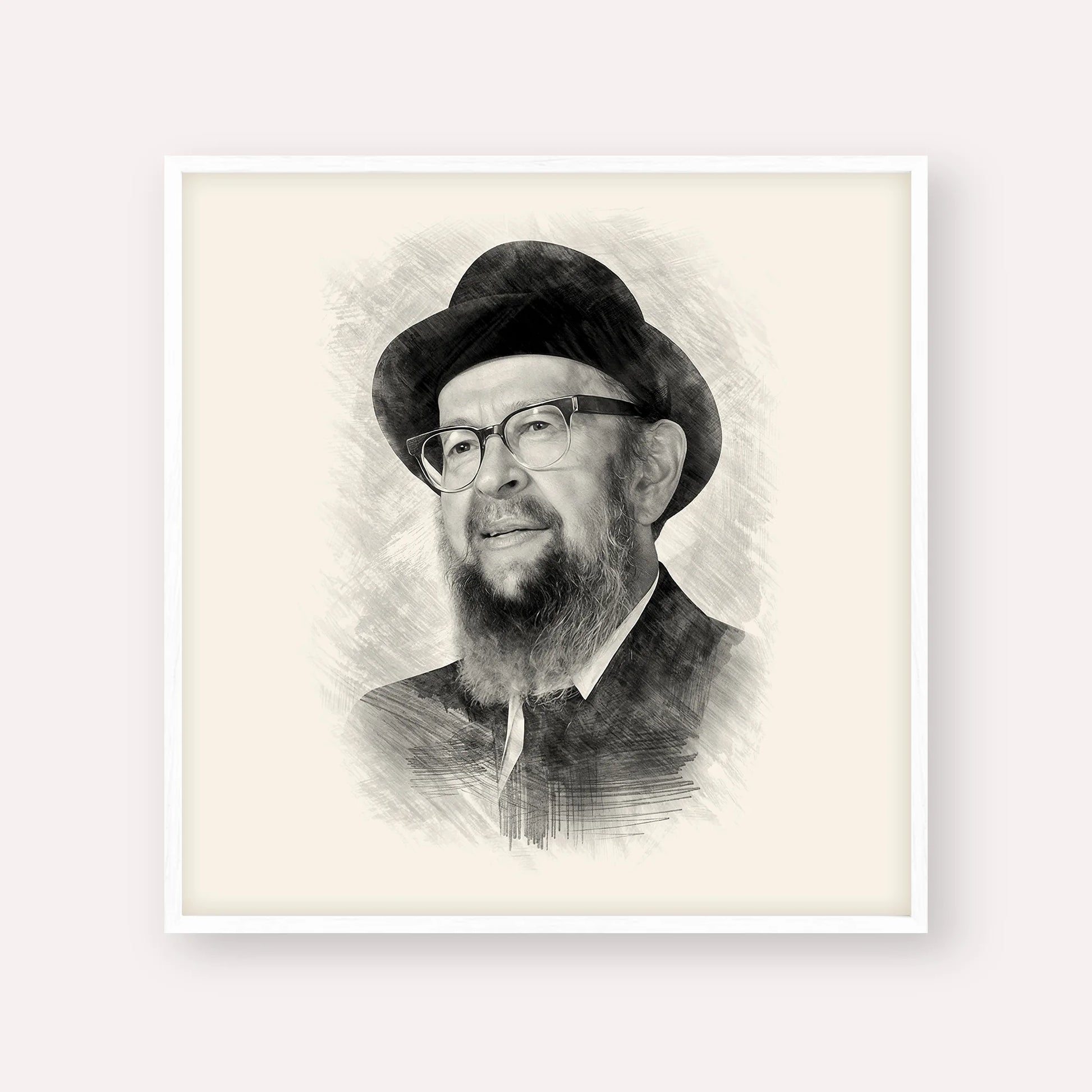Rabbi Avigdor Miller – Black & White – White Frame Square | Jewish Wall Art, Gedolim Pictures