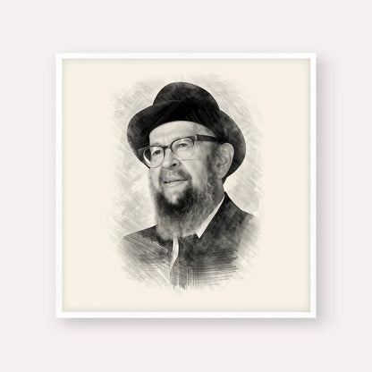 Rabbi Avigdor Miller – Black & White – White Frame Square | Jewish Wall Art, Gedolim Pictures