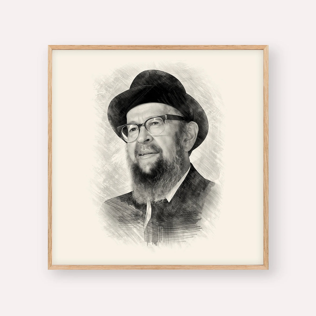 Rabbi Avigdor Miller – Black & White – Wood Frame Square | Jewish Wall Art, Gedolim Pictures