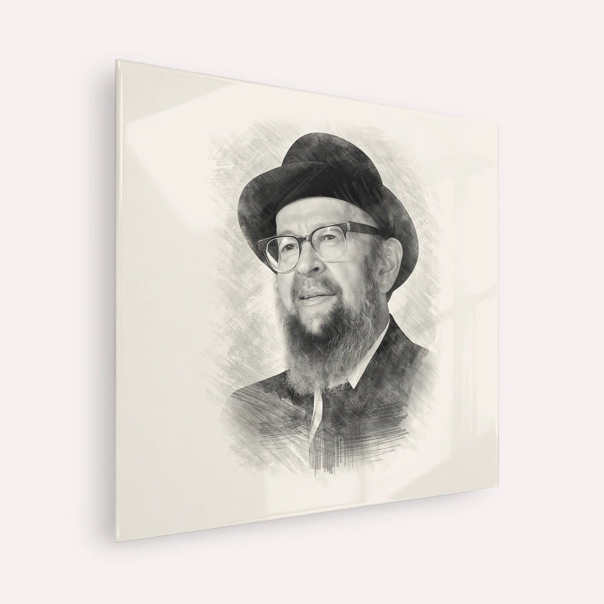 Rabbi Avigdor Miller – Black & White – Acrylic Glass Square | Jewish Wall Art, Gedolim Pictures