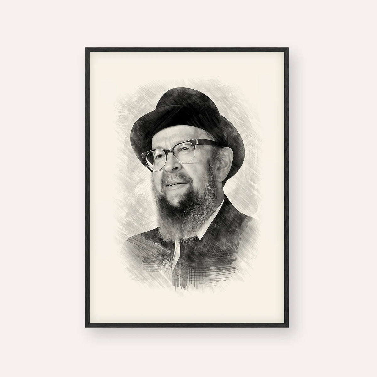 Rabbi Avigdor Miller – Black & White – Black Frame Vertical | Jewish Wall Art, Gedolim Pictures