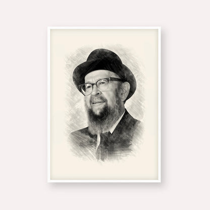 Rabbi Avigdor Miller – Black & White – White Frame Vertical | Jewish Wall Art, Gedolim Pictures