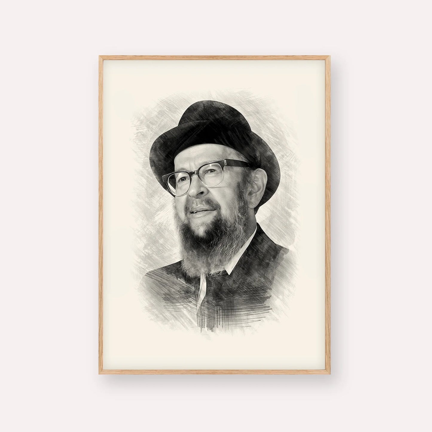 Rabbi Avigdor Miller – Black & White – Wood Frame Vertical | Jewish Wall Art, Gedolim Pictures
