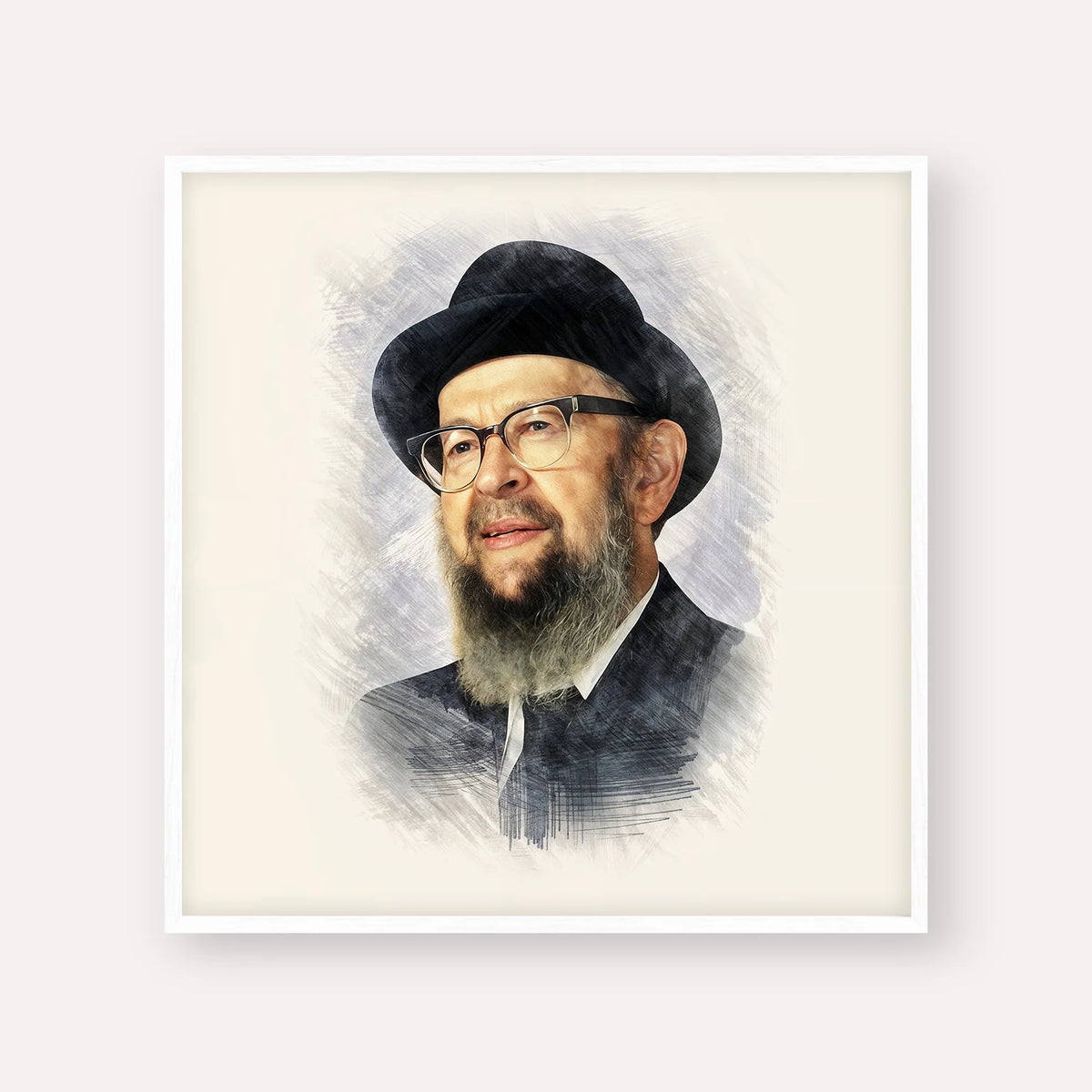 Rabbi Avigdor Miller – White Frame Square | Jewish Wall Art, Gedolim Pictures