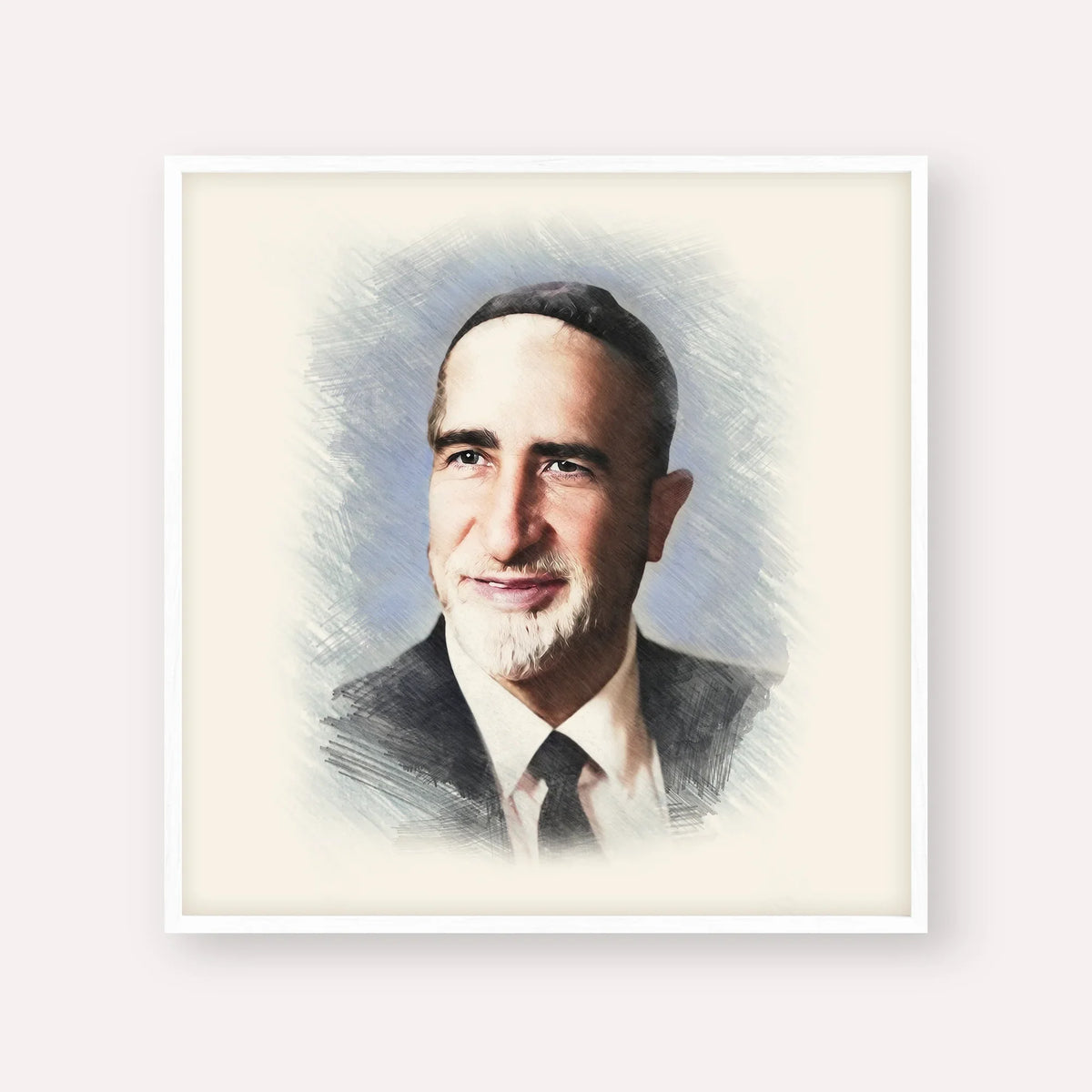 Rabbi Baruch Ben Haim – White Frame Square | Jewish Wall Art, Gedolim Pictures