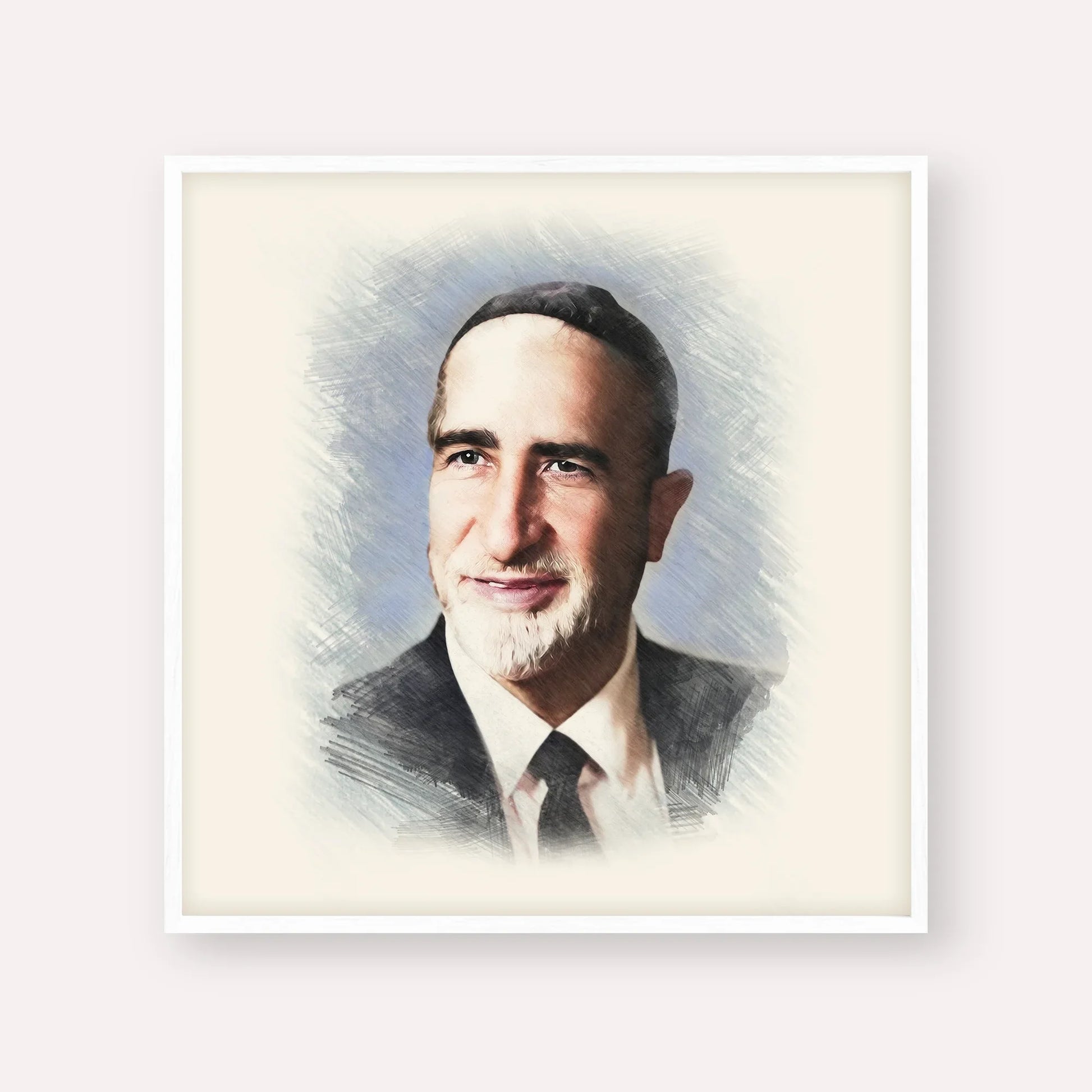 Rabbi Baruch Ben Haim – White Frame Square | Jewish Wall Art, Gedolim Pictures