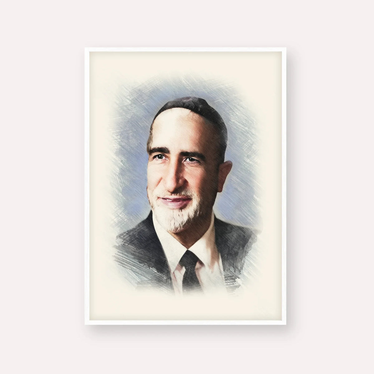 Rabbi Baruch Ben Haim – White Frame Vertical | Jewish Wall Art, Gedolim Pictures