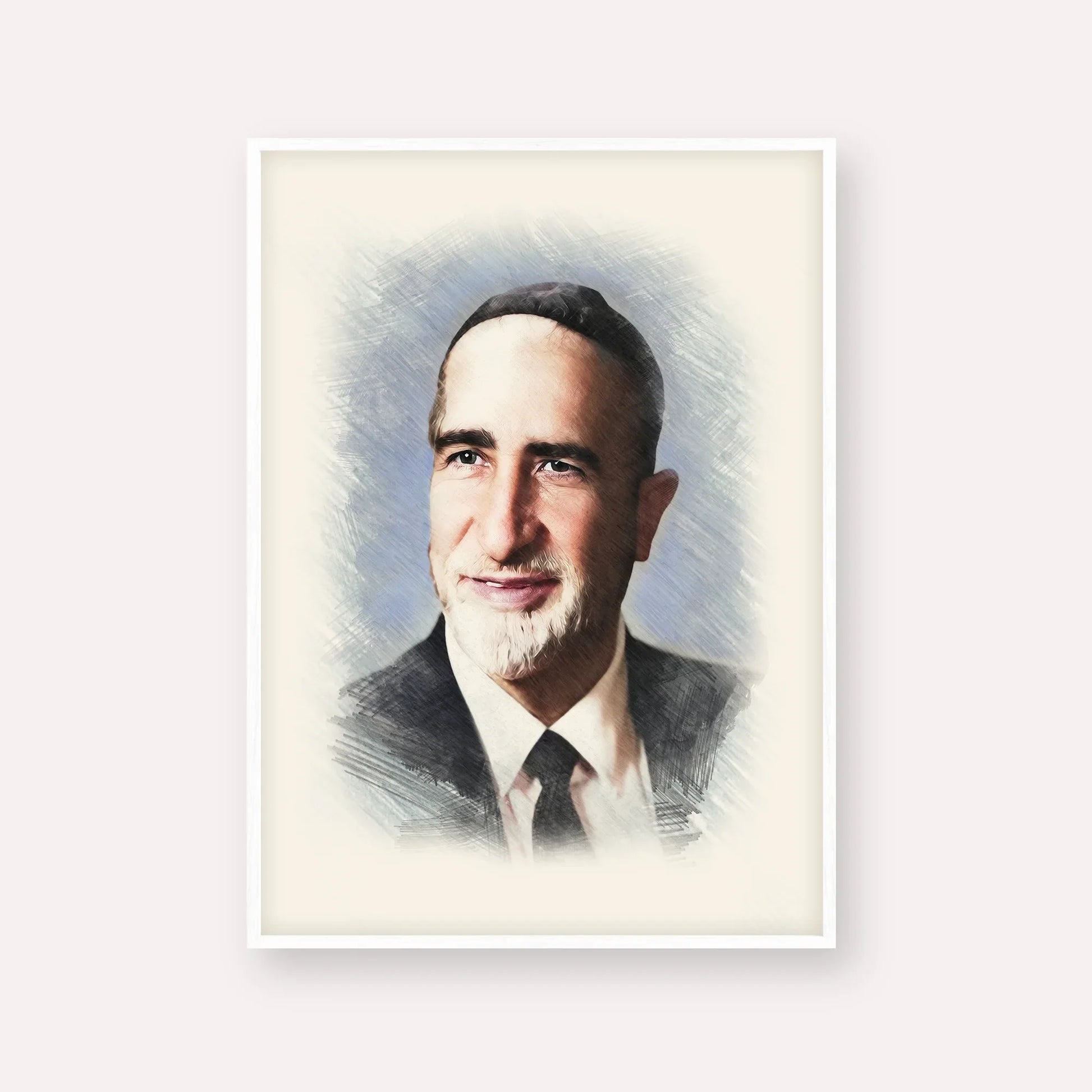 Rabbi Baruch Ben Haim – White Frame Vertical | Jewish Wall Art, Gedolim Pictures